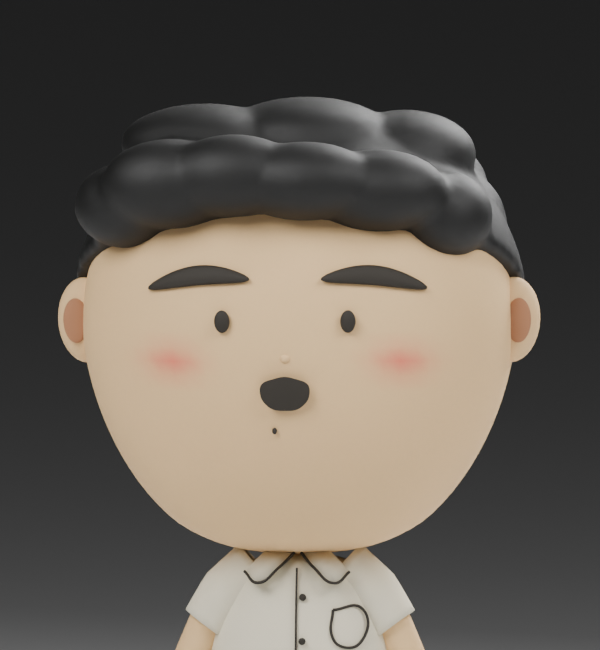 The updated model with its mouth halfway open, rendered in Blender